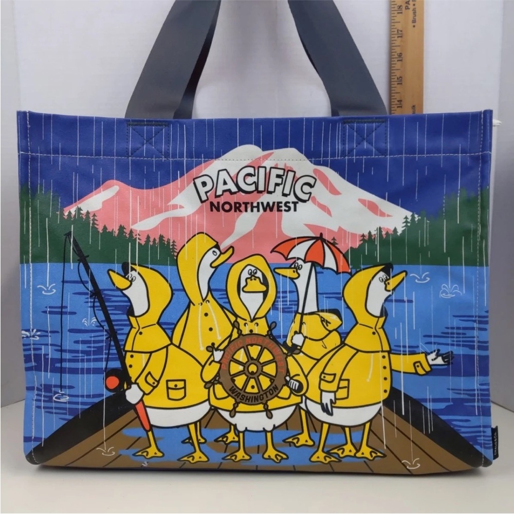 Chalo & Co Pacific Northwest Tote Bag Ducks Rain Grocery Shopper Washington
